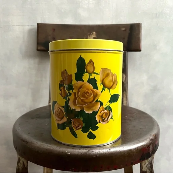 Vintage Yellow With Roses Shabby Chic Storage Tin - Picture 5 of 7